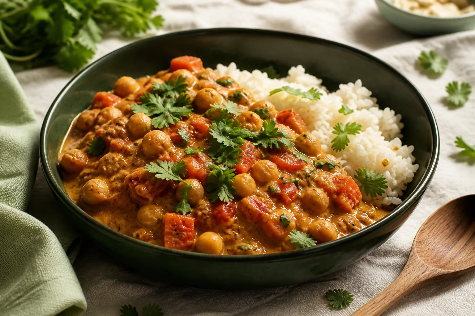 Curry z ciecierzycy w jasnej misce