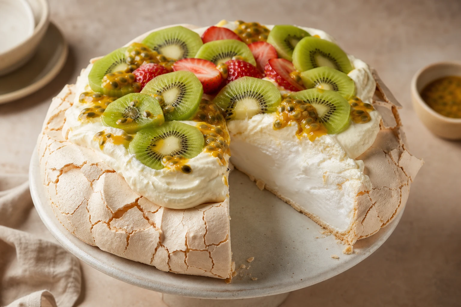 Pavlova z kiwi i marakują — gotowe danie