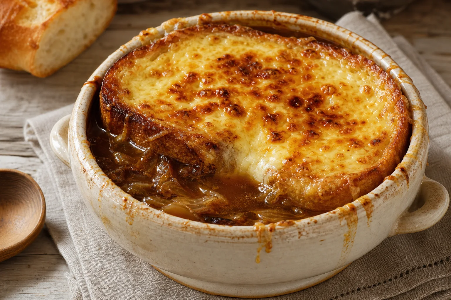 Soupe à l’oignon gratinée — gotowe danie
